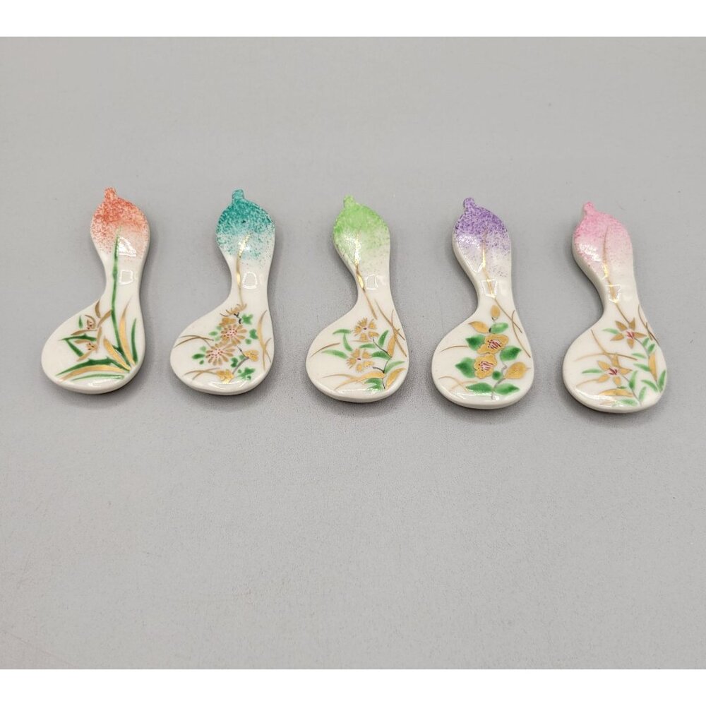 Hashi-Oki Chopstick Rests Porcelain Floral Patterns Vintage Set of 5